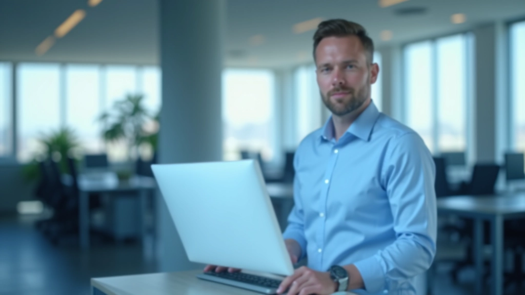 Wirtschaftsfachmann präsentiert Datenvisualisierungen an einem großen Monitor in modernem Büro